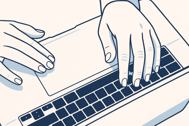 Hands typing on a laptop keyboard